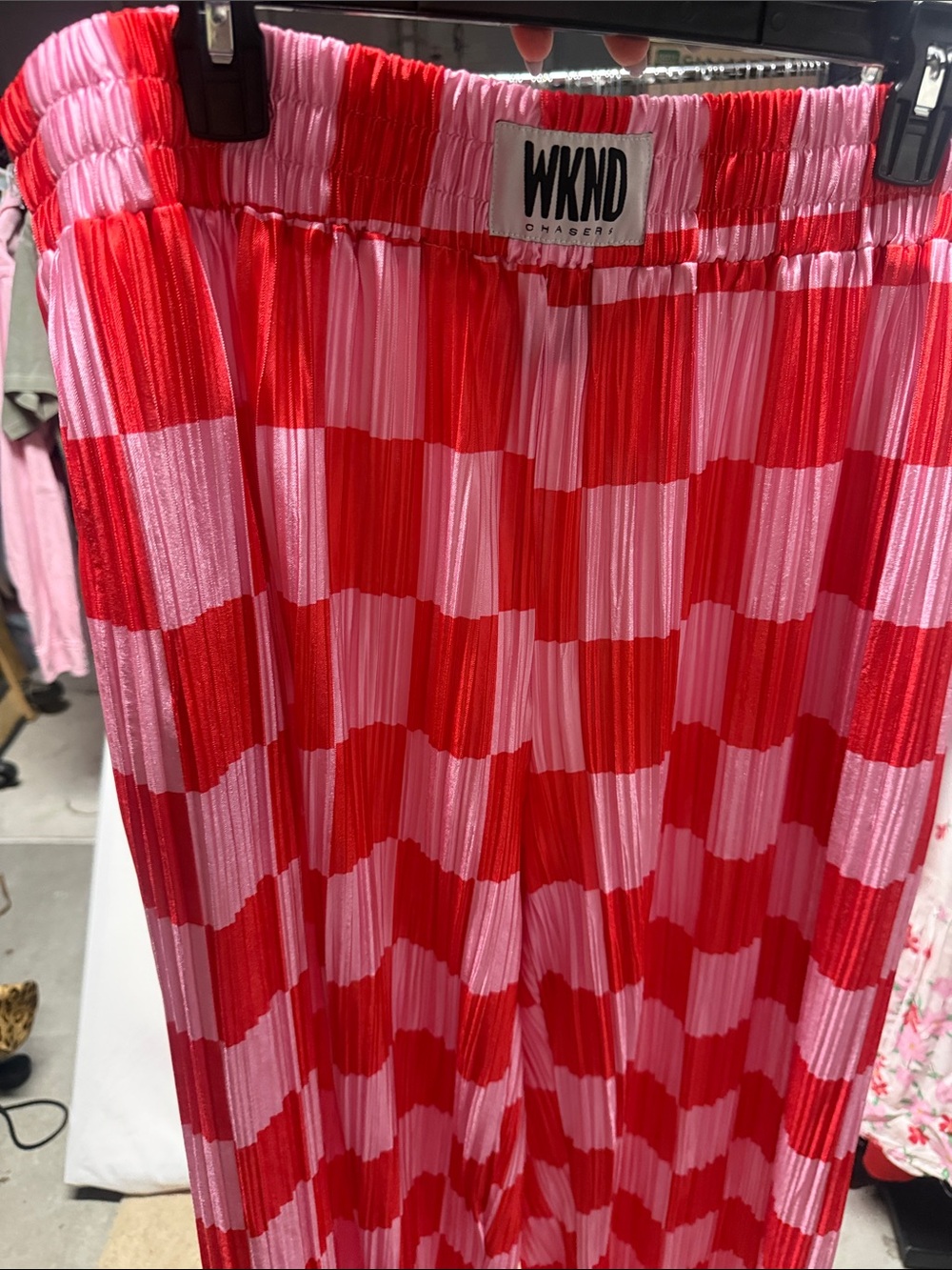 WKND by Chaser Checkered Plisse Pants - Red & Pink 4XL - Picture 3 of 8